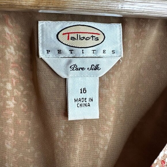 Vintage Talbots Babydoll Blouse Top Sz 16 Petite Brown Tan 100% Silk Y2K Fairy - Picture 6 of 11